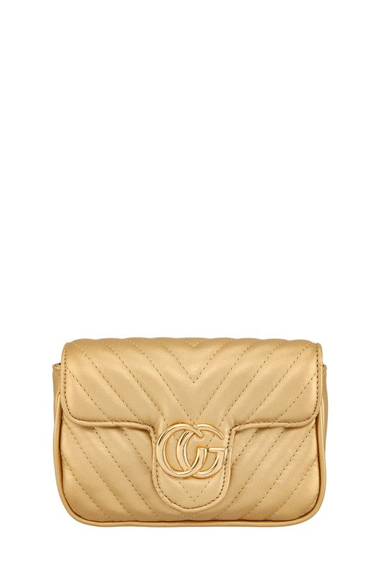 Chevron Quilted CG Buckle Crossbody Bag GOLD OS by ICCO ACCESSORIES | Fleurcouture