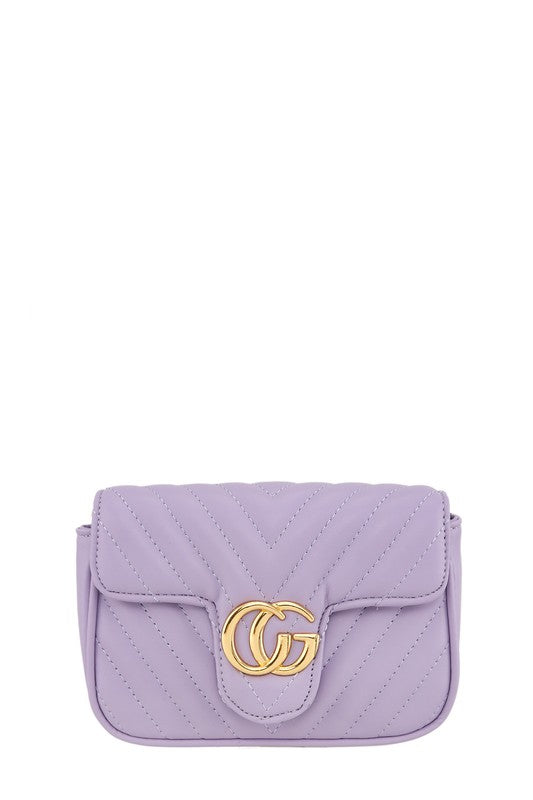 Chevron Quilted CG Buckle Crossbody Bag LAVENDER OS by ICCO ACCESSORIES | Fleurcouture