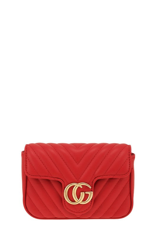 Chevron Quilted CG Buckle Crossbody Bag RED OS by ICCO ACCESSORIES | Fleurcouture