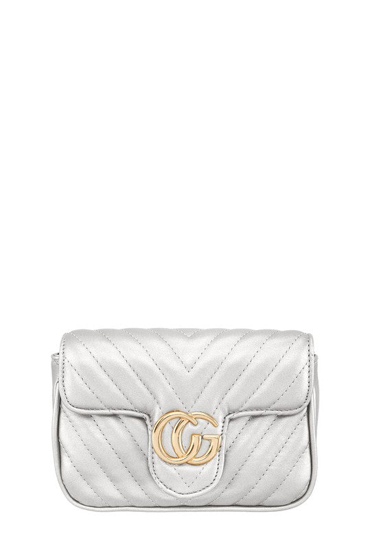 Chevron Quilted CG Buckle Crossbody Bag SILVER OS by ICCO ACCESSORIES | Fleurcouture