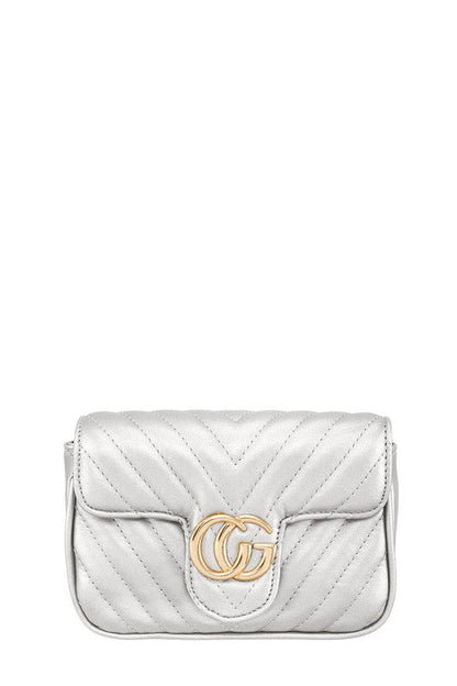 Chevron Quilted CG Buckle Crossbody Bag SILVER OS by ICCO ACCESSORIES | Fleurcouture