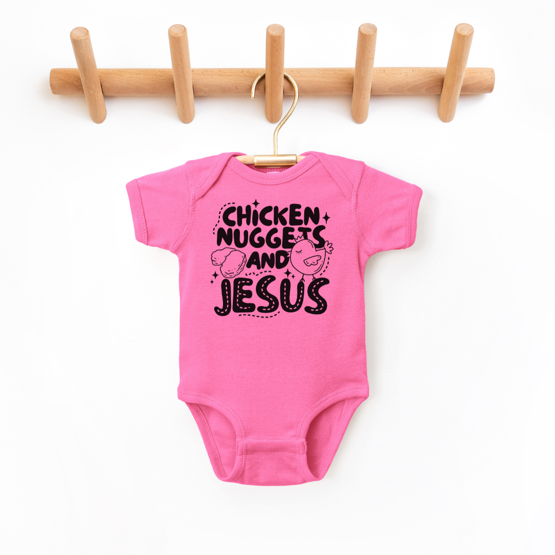 Chicken Nuggest And Jesus Infant Bodysuit NB - Bodysuit Raspberry Baby &amp; Toddler Clothing by Tea Shirt Shoppe | Fleurcouture