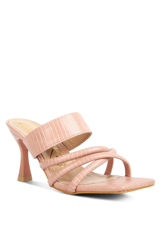 CHIRI Criss Cross Strap Spool Heel Sandsals Pink 6 by Rag Company | Fleurcouture