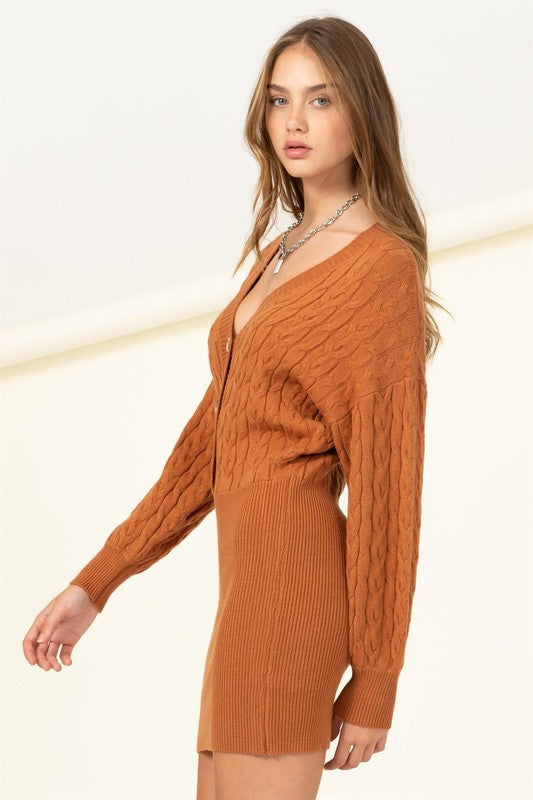 Choose Chic Cable-Knit Mini Dress MILK CHOCOLATE by HYFVE | Fleurcouture