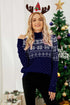 Christmas Snowflake Fair Isle Turtleneck Sweater Navy S Sweaters by Trendsi | Fleurcouture