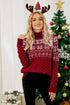 Christmas Snowflake Fair Isle Turtleneck Sweater Red S Sweaters by Trendsi | Fleurcouture