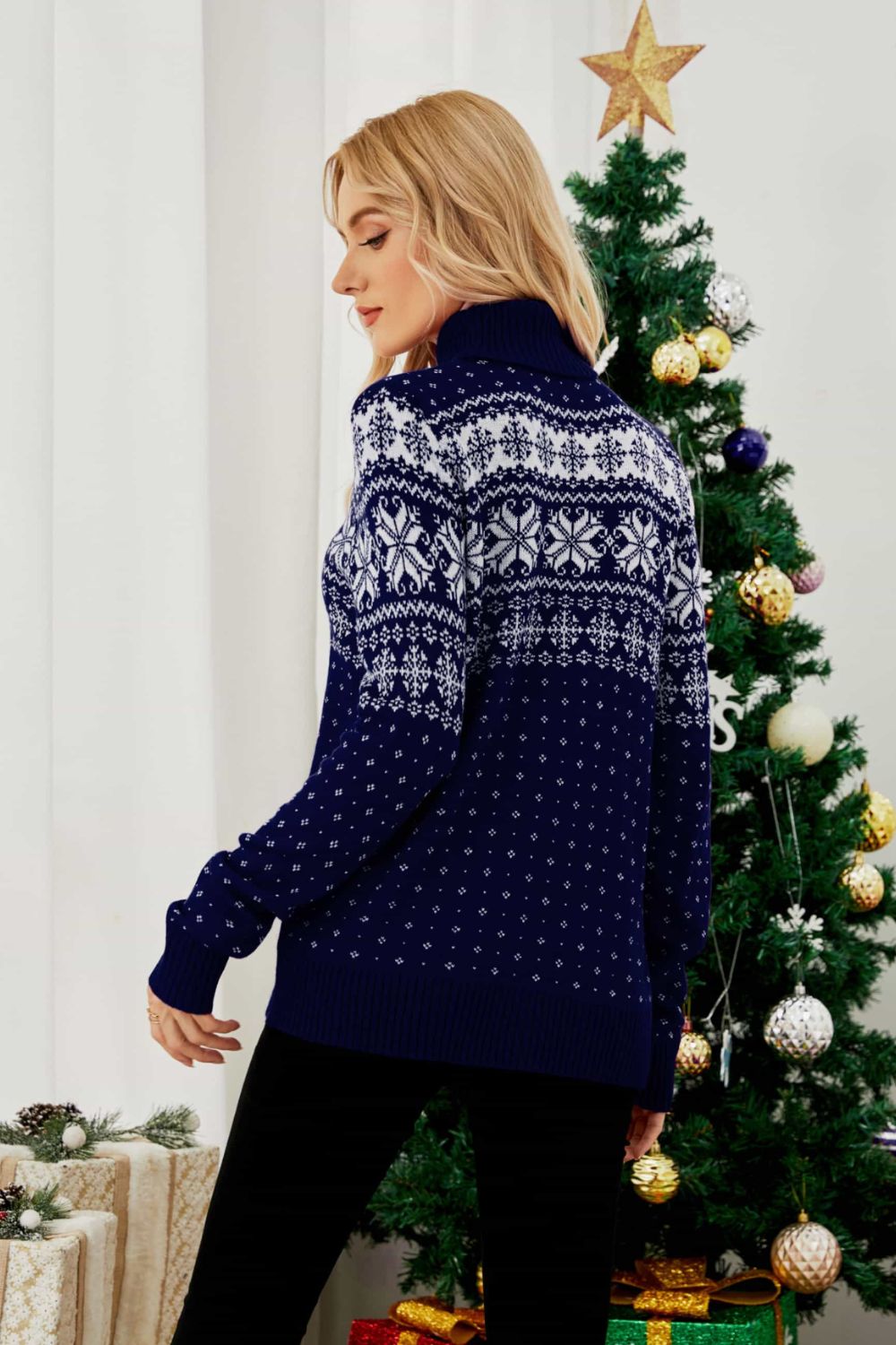 Christmas Snowflake Fair Isle Turtleneck Sweater Sweaters by Trendsi | Fleurcouture