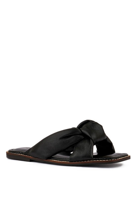 CHUBS Tan Puffy Strap Sliders Flat Black 5 by Rag Company | Fleurcouture