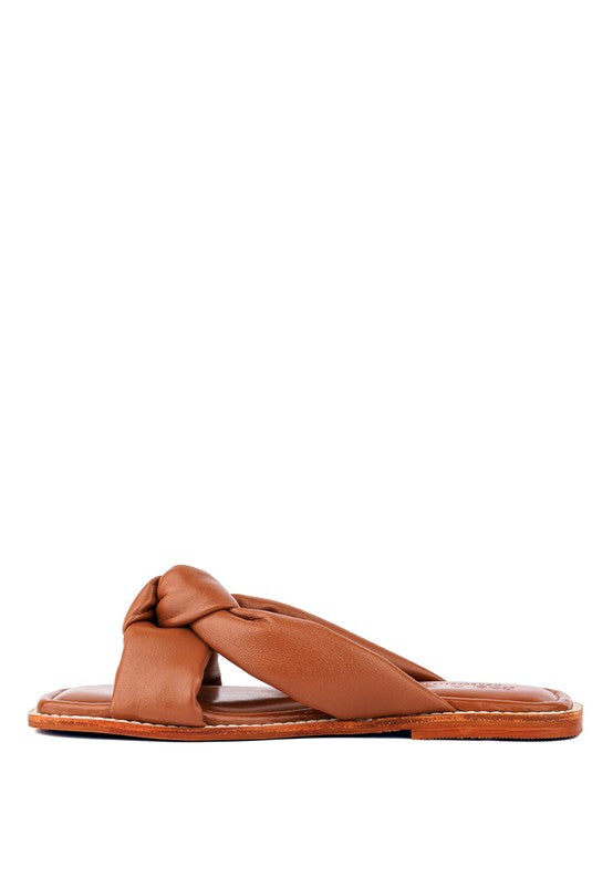 CHUBS Tan Puffy Strap Sliders Flat by Rag Company | Fleurcouture