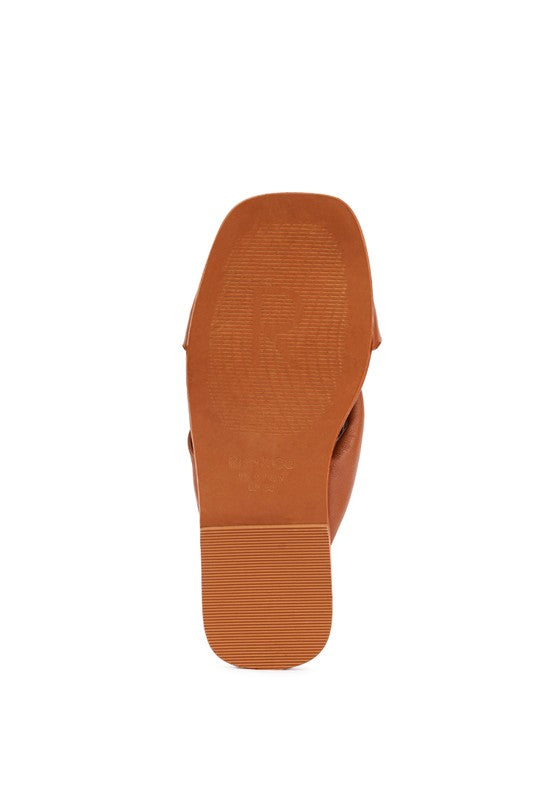 CHUBS Tan Puffy Strap Sliders Flat by Rag Company | Fleurcouture