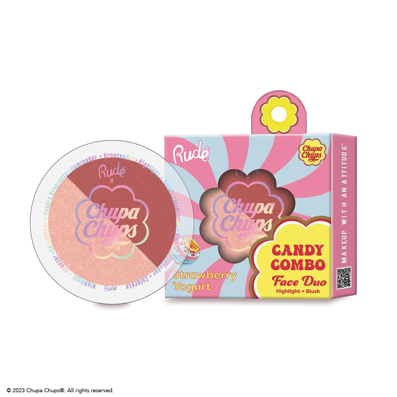 Chupa Chups Candy Combo Face Duo Strawberry Yogurt Highlighter by Rude Cosmetics | Fleurcouture