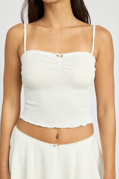 CINCH FRONT CAMI TOP OFF WHITE by Emory Park | Fleurcouture