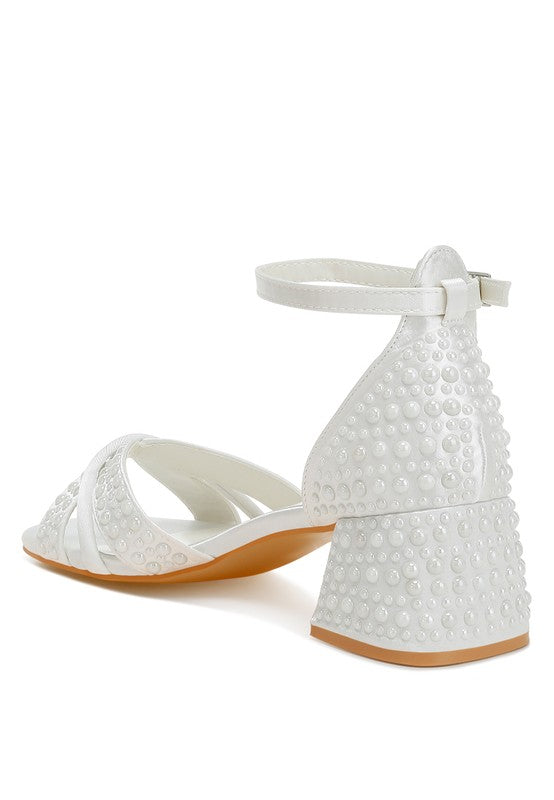 Cinnabon Pearl Embellished Strappy Sandals White by Rag Company | Fleurcouture