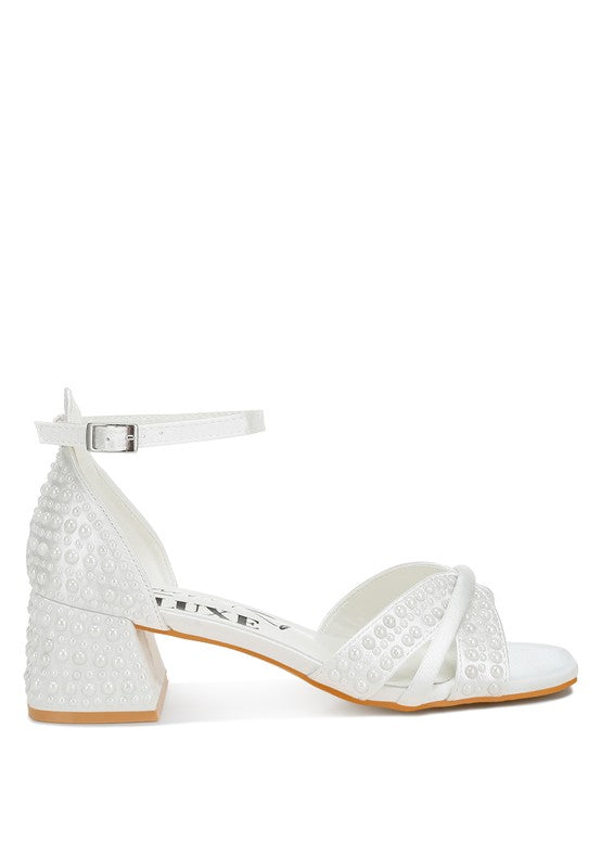 Cinnabon Pearl Embellished Strappy Sandals White by Rag Company | Fleurcouture