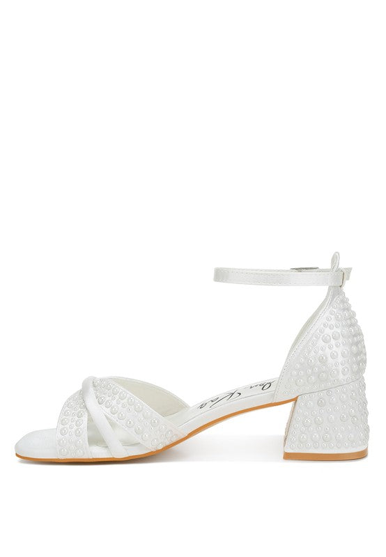 Cinnabon Pearl Embellished Strappy Sandals White by Rag Company | Fleurcouture