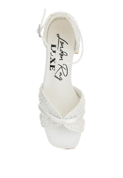 Cinnabon Pearl Embellished Strappy Sandals White by Rag Company | Fleurcouture