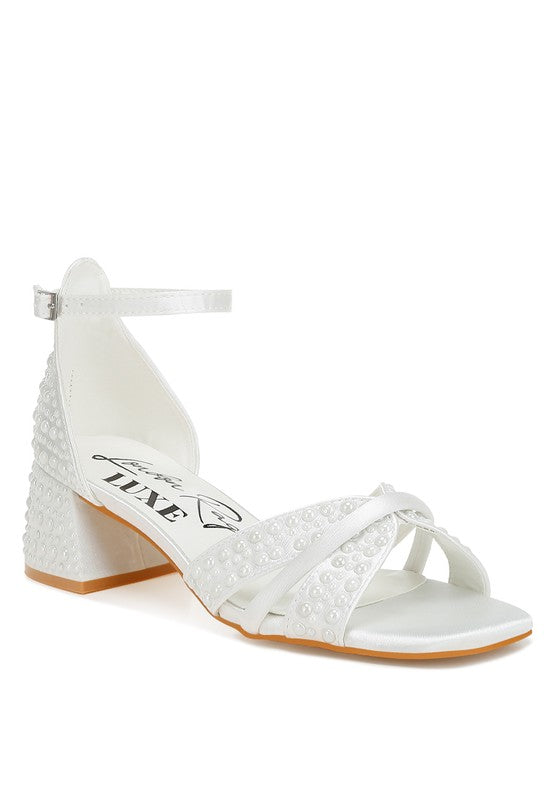 Cinnabon Pearl Embellished Strappy Sandals White US-5 / UK-3 / EU-36 by Rag Company | Fleurcouture