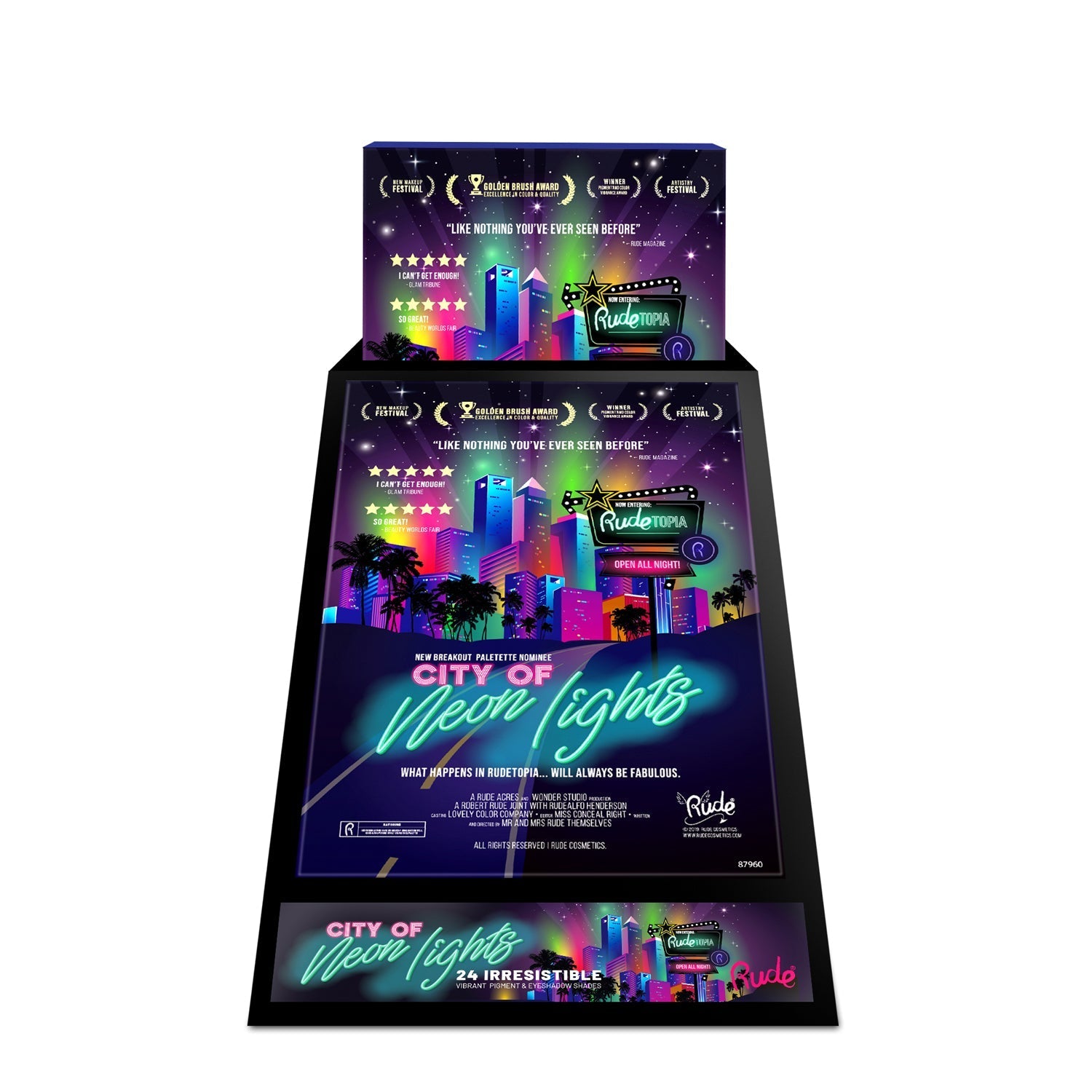 City of Neon Lights 24 Vibrant Pigment &amp; Eyeshadow Palette Display Set, 24pcs Wholesale Set by Rude Cosmetics | Fleurcouture