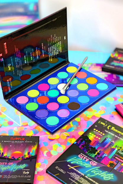 City of Neon Lights - 24 Vibrant Pigment &amp; Eyeshadow Palette Eyeshadow Palette by Rude Cosmetics | Fleurcouture