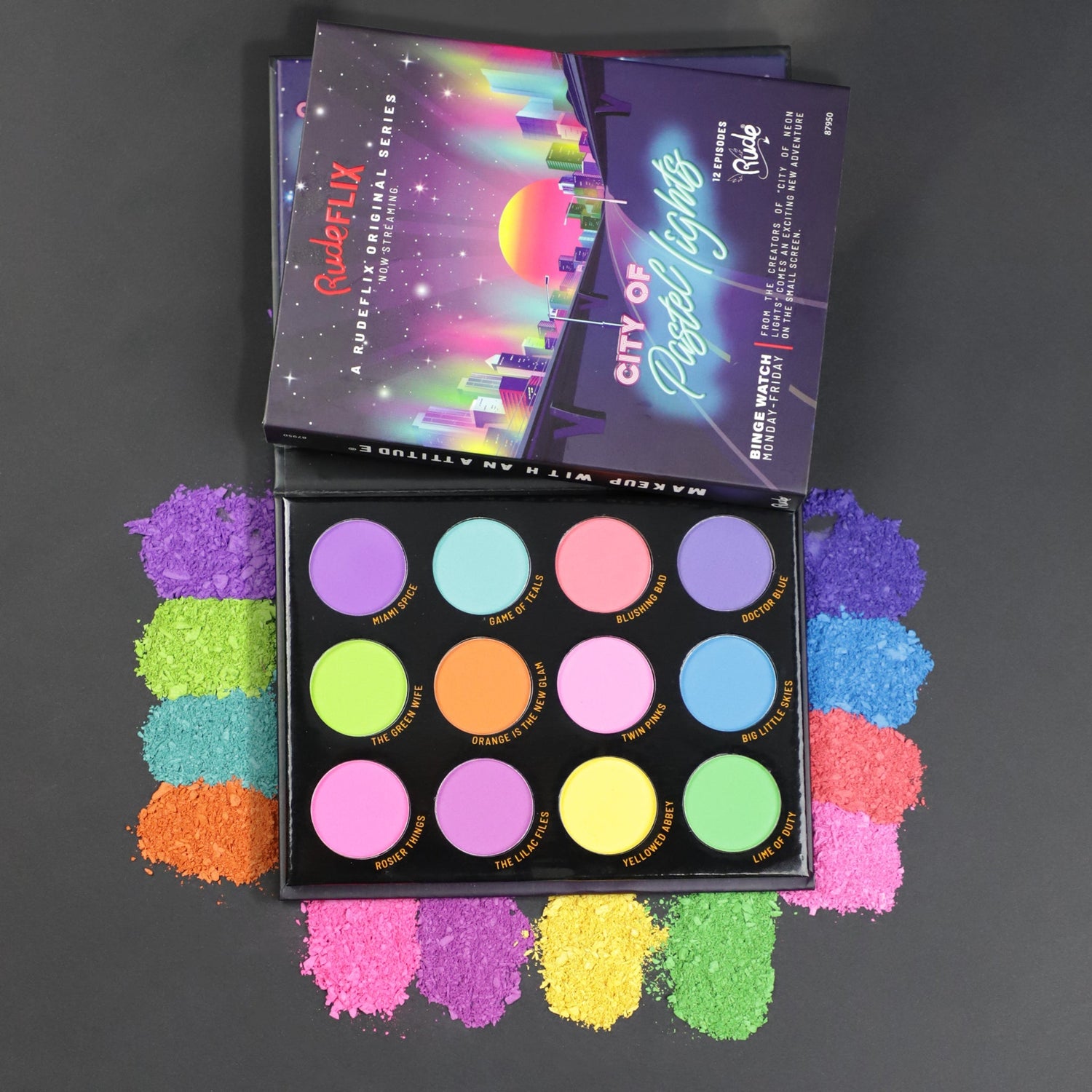 City of Pastel Lights - 12 Pastel Pigment &amp; Eyeshadow Palette Eyeshadow Palette by Rude Cosmetics | Fleurcouture