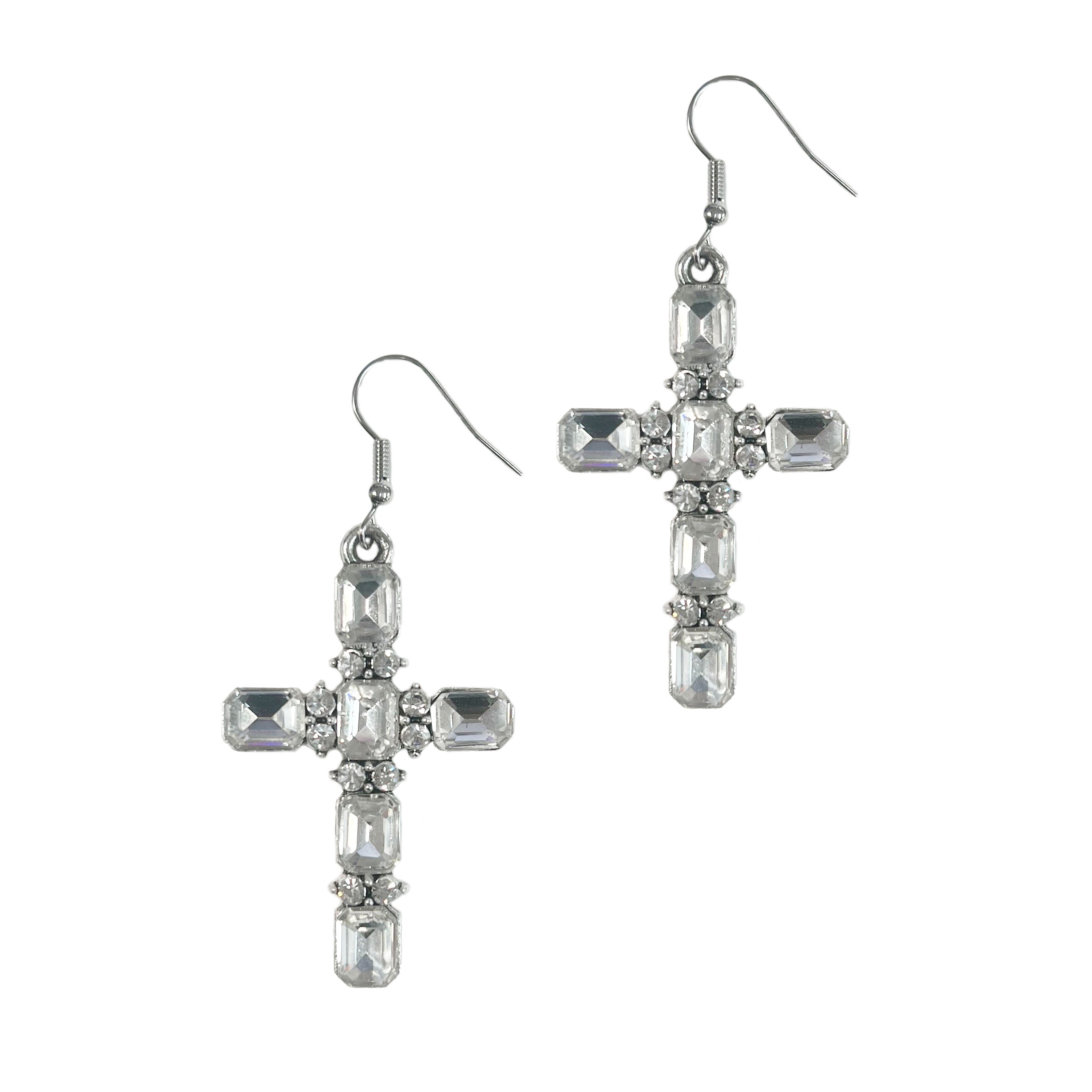 Clear Crystal Cross Earrings Aurora Borealis One Size Earrings by Southern Grace | Fleurcouture