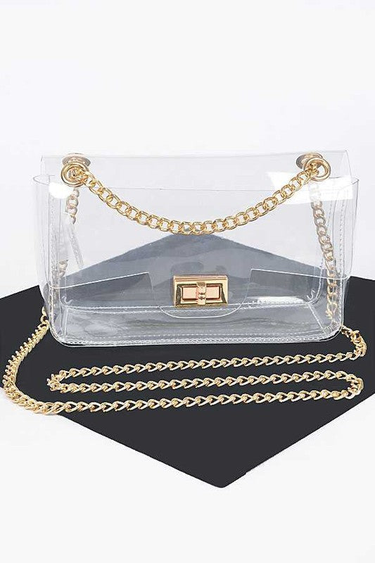 Cleared Convertible Shoulder Stadium Bag CLEAR/GOLD O/S by Artini Accessories | Fleurcouture