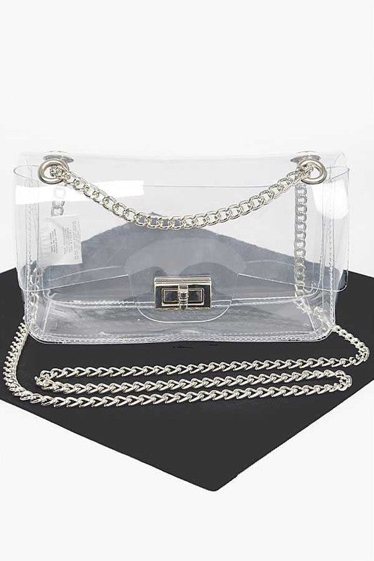 Cleared Convertible Shoulder Stadium Bag CLEAR/SILVER O/S by Artini Accessories | Fleurcouture