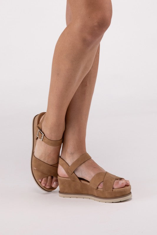 Clever-S Cross Strap Wedge Sandals by Fortune Dynamic | Fleurcouture