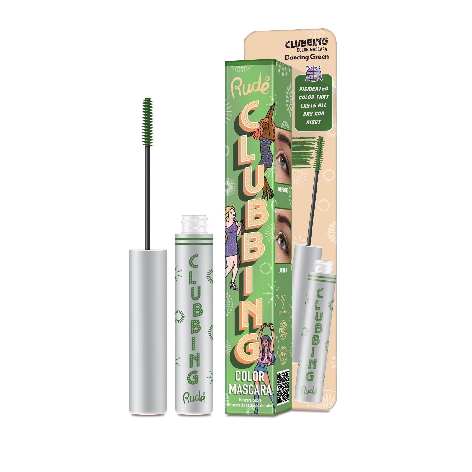 Clubbing Color Mascara Dancing Green Mascara by Rude Cosmetics | Fleurcouture