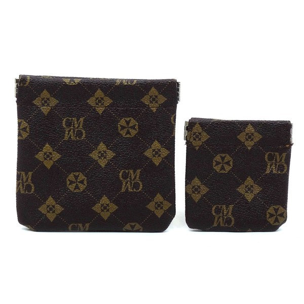 CM Monogram Spring Zip 2-in-1 Coin Purse BROWN/TAN one by Fashion World | Fleurcouture