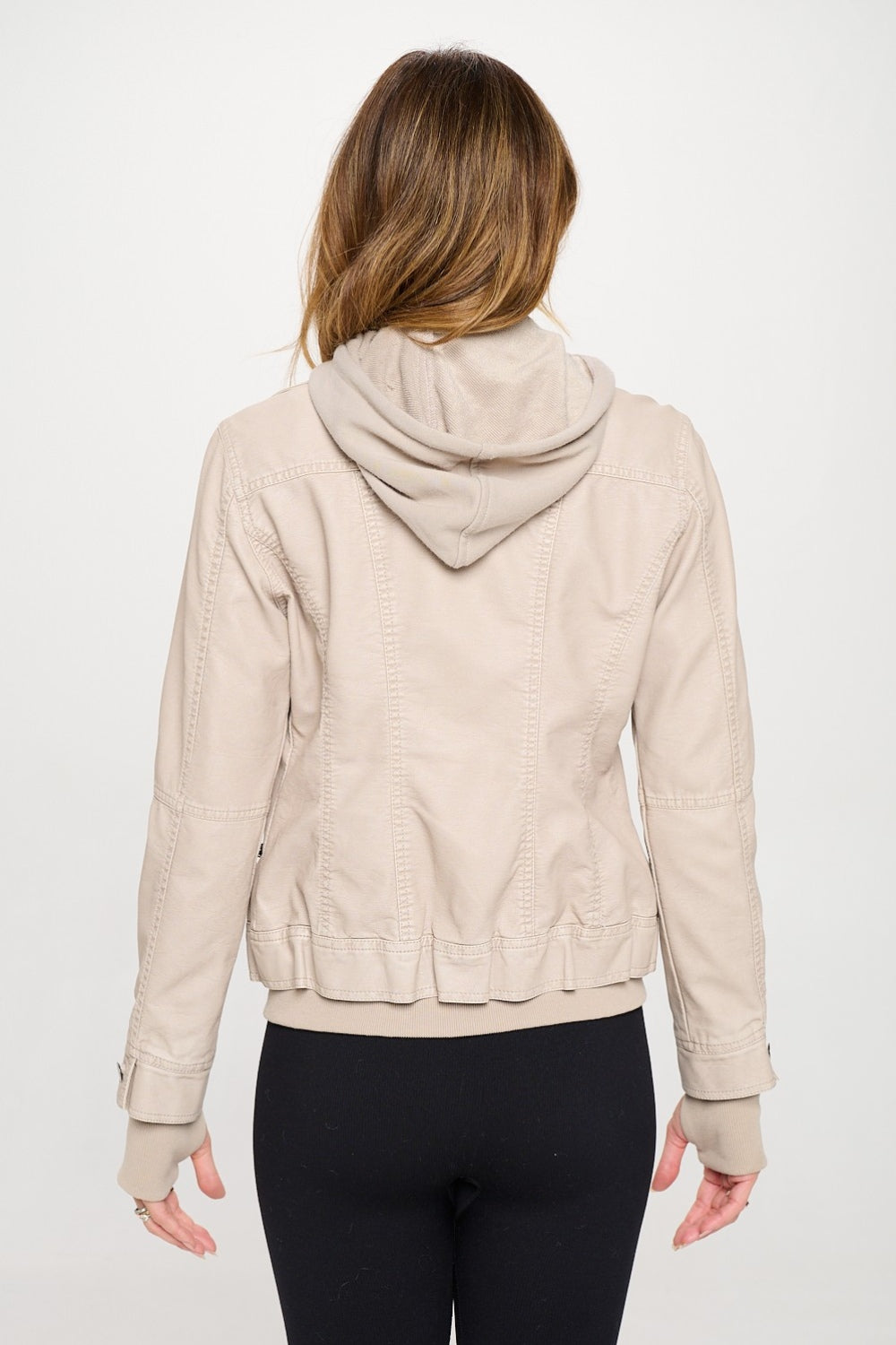 Coalition LA Double Zip Hooded Long Sleeve Jacket Cream Women&