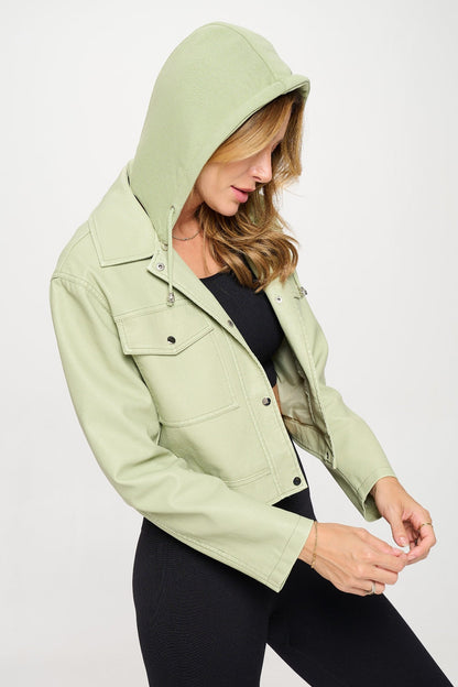 Coalition LA Snap Down Cropped Hooded Jacket Mint Women&