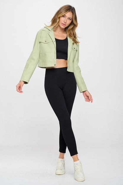 Coalition LA Snap Down Cropped Hooded Jacket Mint Women&