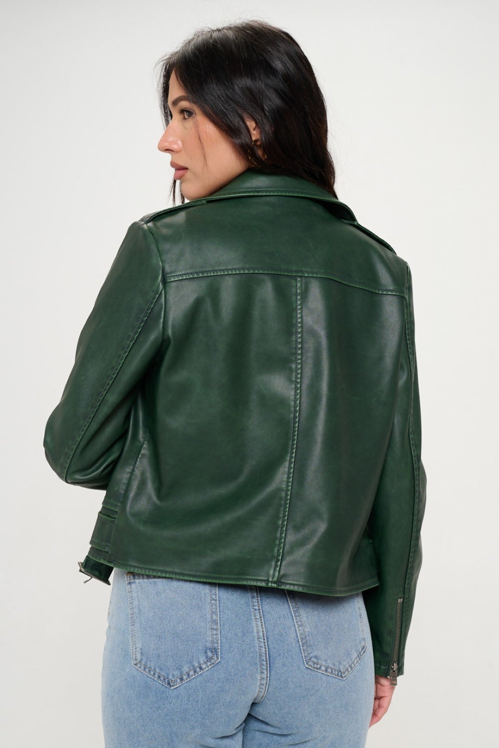 Coalition LA Zip Up Biker Jacket with Belt Green Women&