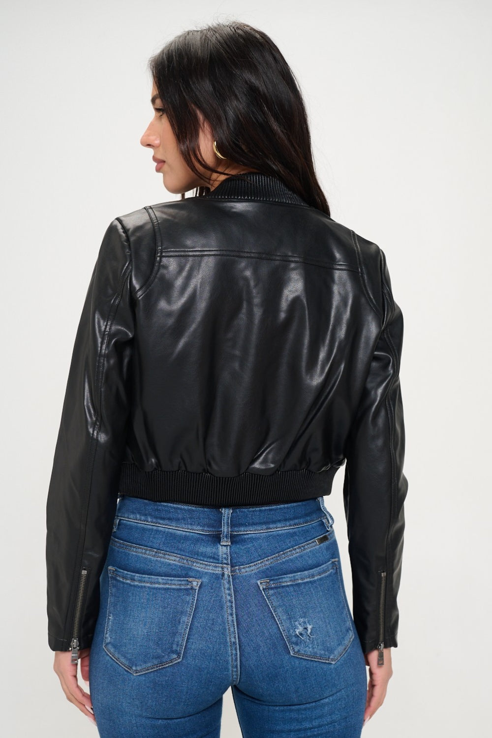 Coalition LA Zip Up Cropped Bomber Jacket Black Women&