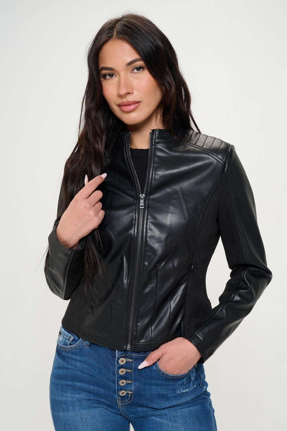 Coalition LA Zip Up Vegan Moto Jacket Black S Women&