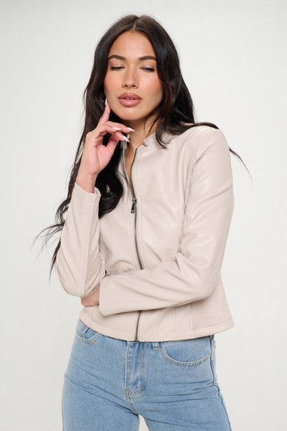 Coalition LA Zip Up Vegan Moto Jacket Cream Women&