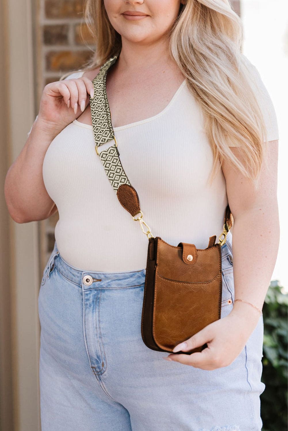 Coffee Geometric Strap PU Leather Crossbody Bag Coffee ONE SIZE 95%PU+5%Alloy Shoes &amp; Bags by Fleurcouture | Fleurcouture