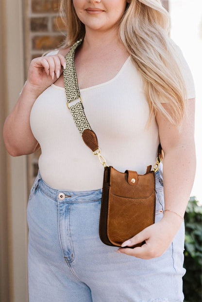 Coffee Geometric Strap PU Leather Crossbody Bag Coffee ONE SIZE 95%PU+5%Alloy Shoes &amp; Bags by Fleurcouture | Fleurcouture