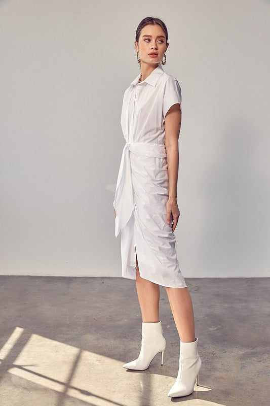 Collar Button Front Tie Dress WHITE by Do + Be Collection | Fleurcouture