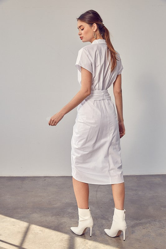 Collar Button Front Tie Dress WHITE by Do + Be Collection | Fleurcouture