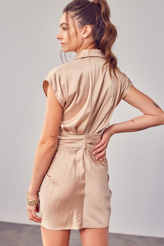 Collar Button Up Front Tie Dress TAUPE Dresses by Do + Be Collection | Fleurcouture