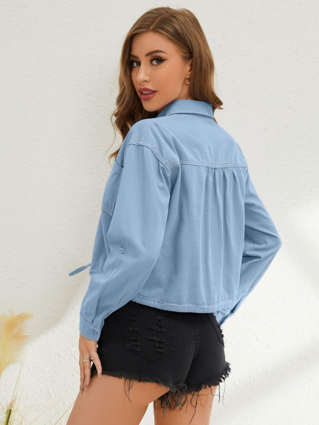 Collared Neck Long Sleeve Shirt Women&