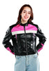 Color Block Faux Leather Biker Jacket BLACK&PINK XL by Rag Company | Fleurcouture