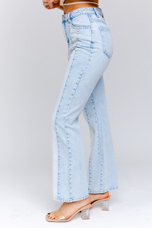 Color Block Long Pants LT DENIM by LE LIS | Fleurcouture