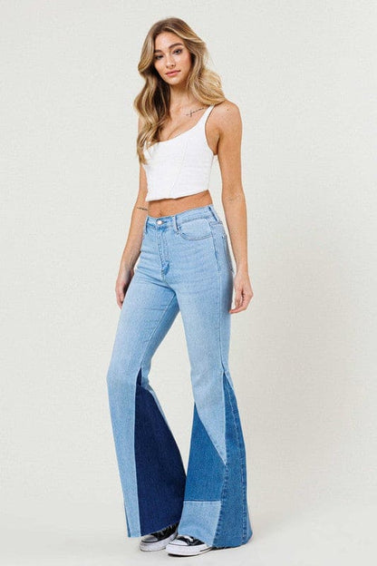 Color Block Side Slit Flare Jeans Light Stone 11 Flare Jeans by Vibrant M.i.U | Fleurcouture