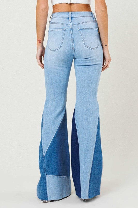 Color Block Side Slit Flare Jeans Light Stone Flare Jeans by Vibrant M.i.U | Fleurcouture