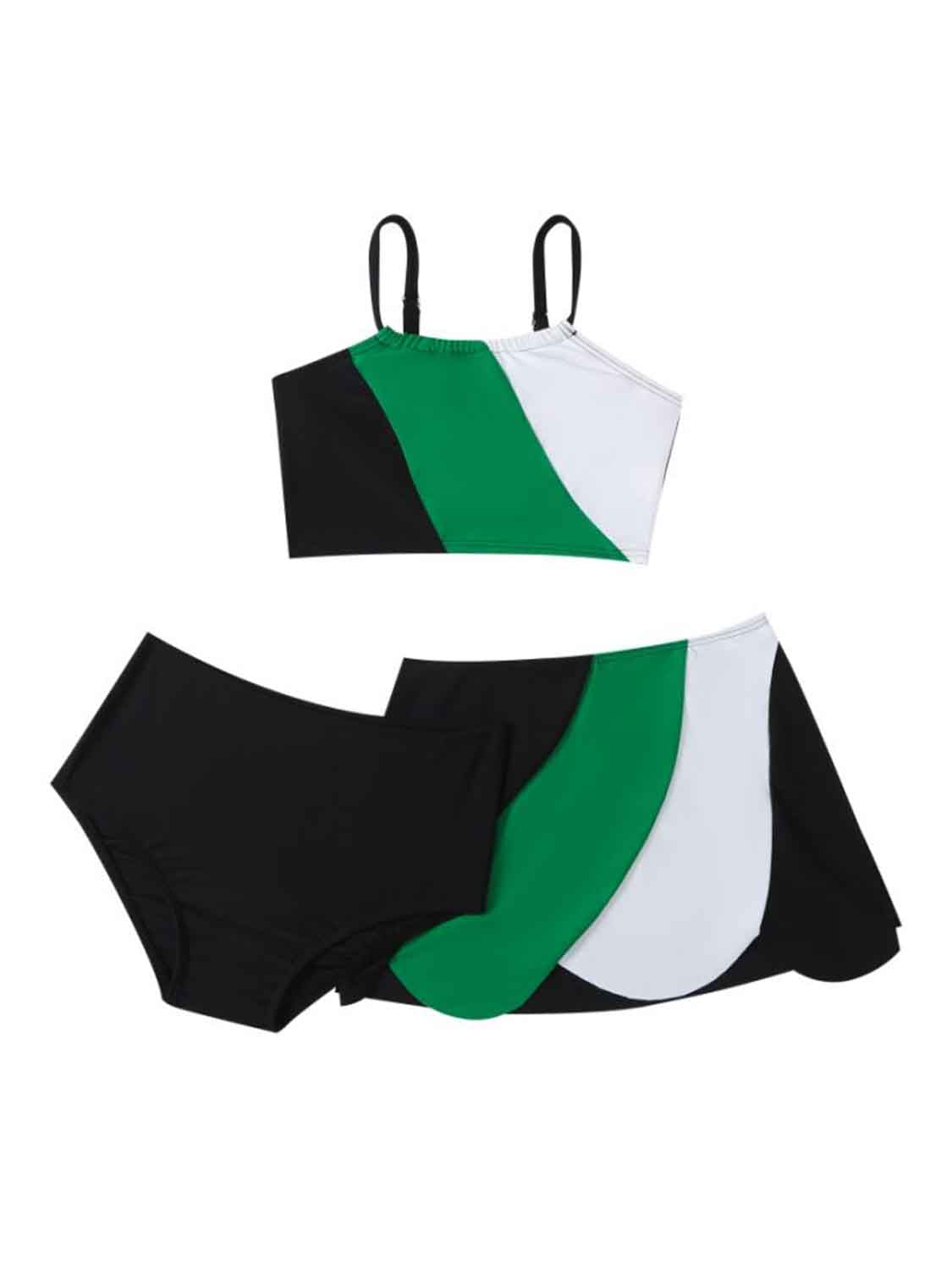 Color Block Top, Brief and Skirt Swim Set Kids by Trendsi | Fleurcouture