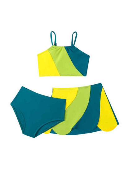 Color Block Top, Brief and Skirt Swim Set Kids by Trendsi | Fleurcouture