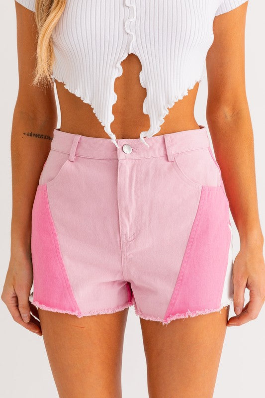 Color Blocked Shorts PINK-WHITE by LE LIS | Fleurcouture